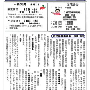 どくしゃニュース多津子と南江の議員報告　3月14日号