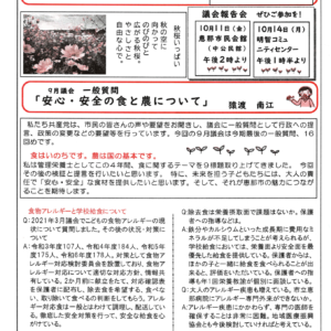 どくしゃニュース　多津子と南江の議員報告　10月13日号