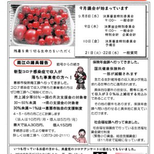 どくしゃニュース 多津子と南江の議員報告　9月5日号