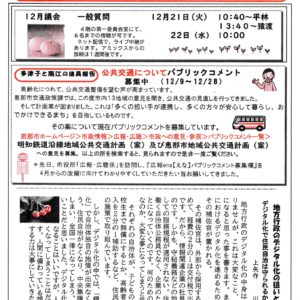 どくしゃニュース 多津子と南江の議員報告　12月19日号